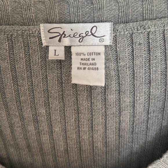 VTG SPIEGEL Gray Ribbed Sweater with Colorful Patchwork Bell Bottom Sleeves SZ L - Picture 2 of 4